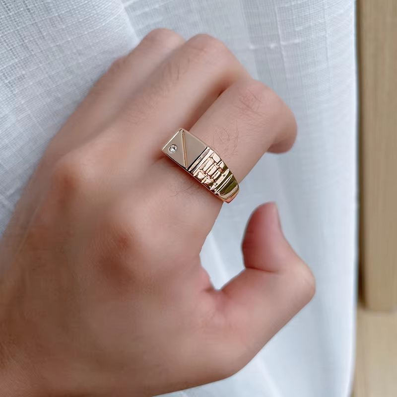 Modern Geometric Engraved Statement Ring